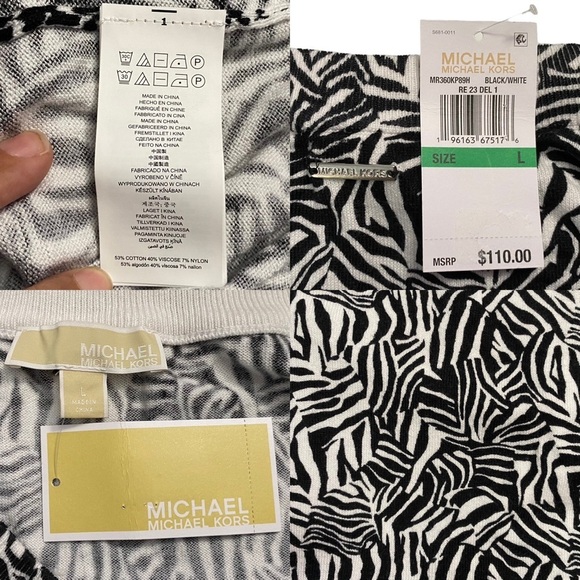 Michael Michael Kors Long Sleeve Black White Zebra Print V-Neck Sweater Large - Picture 5 of 15
